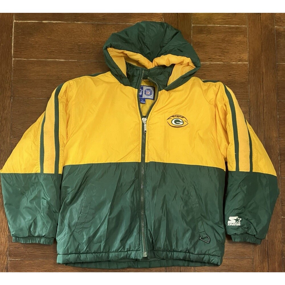Men’s Vintage Starter Green Bay Packers Green And Yellow Heavy Jacket Fits Sz M